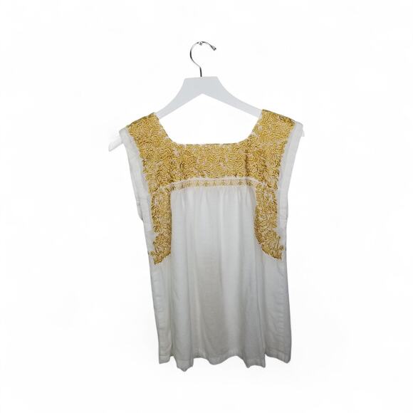 j. marie " The Aubrey Top"Emboidered Tunic White & Gold Linen Blend - XS - Picture 4 of 7